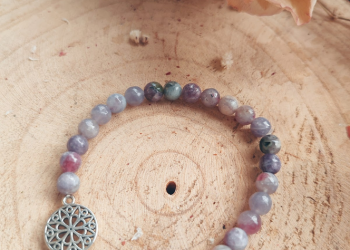 Bracelet en Tourmaline Rose, fleur mandala