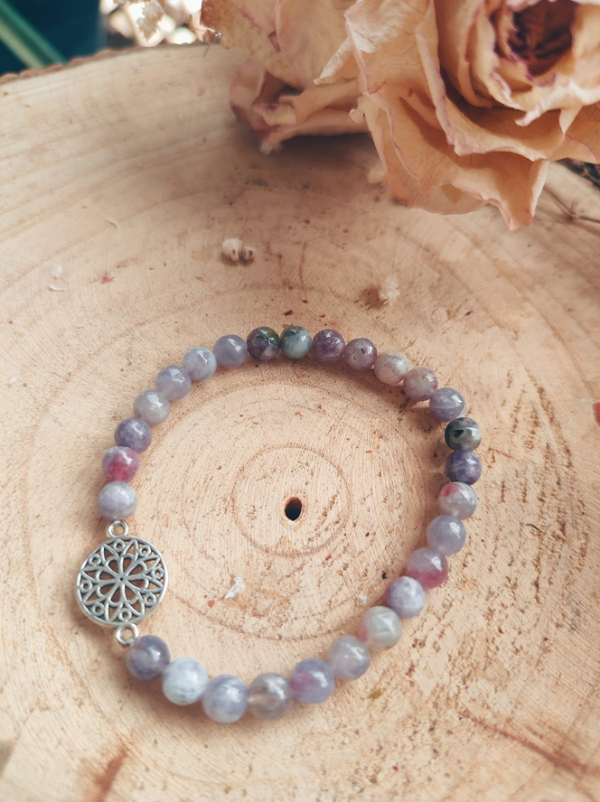 Bracelet en Tourmaline Rose, fleur mandala
